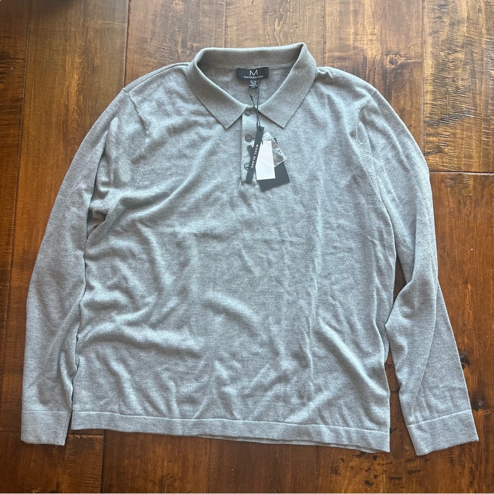 NWT Magaschoni Men’s Light Gray Long Sleeve Polo Sweater
